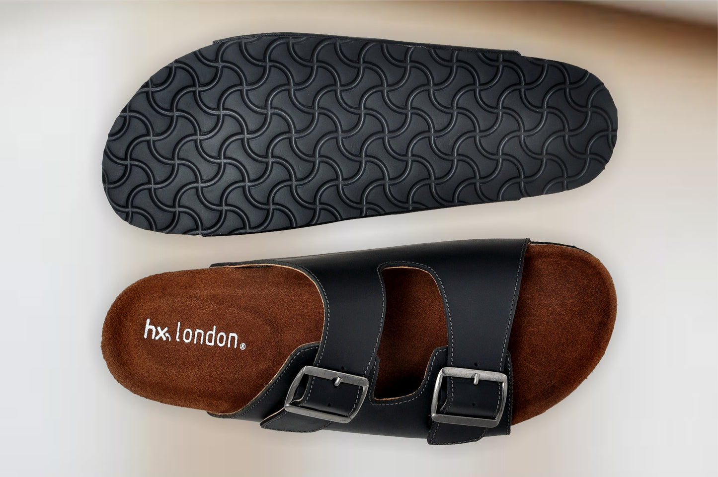 Black Leather Sandal Slip-on Casual Leather Flats For Men