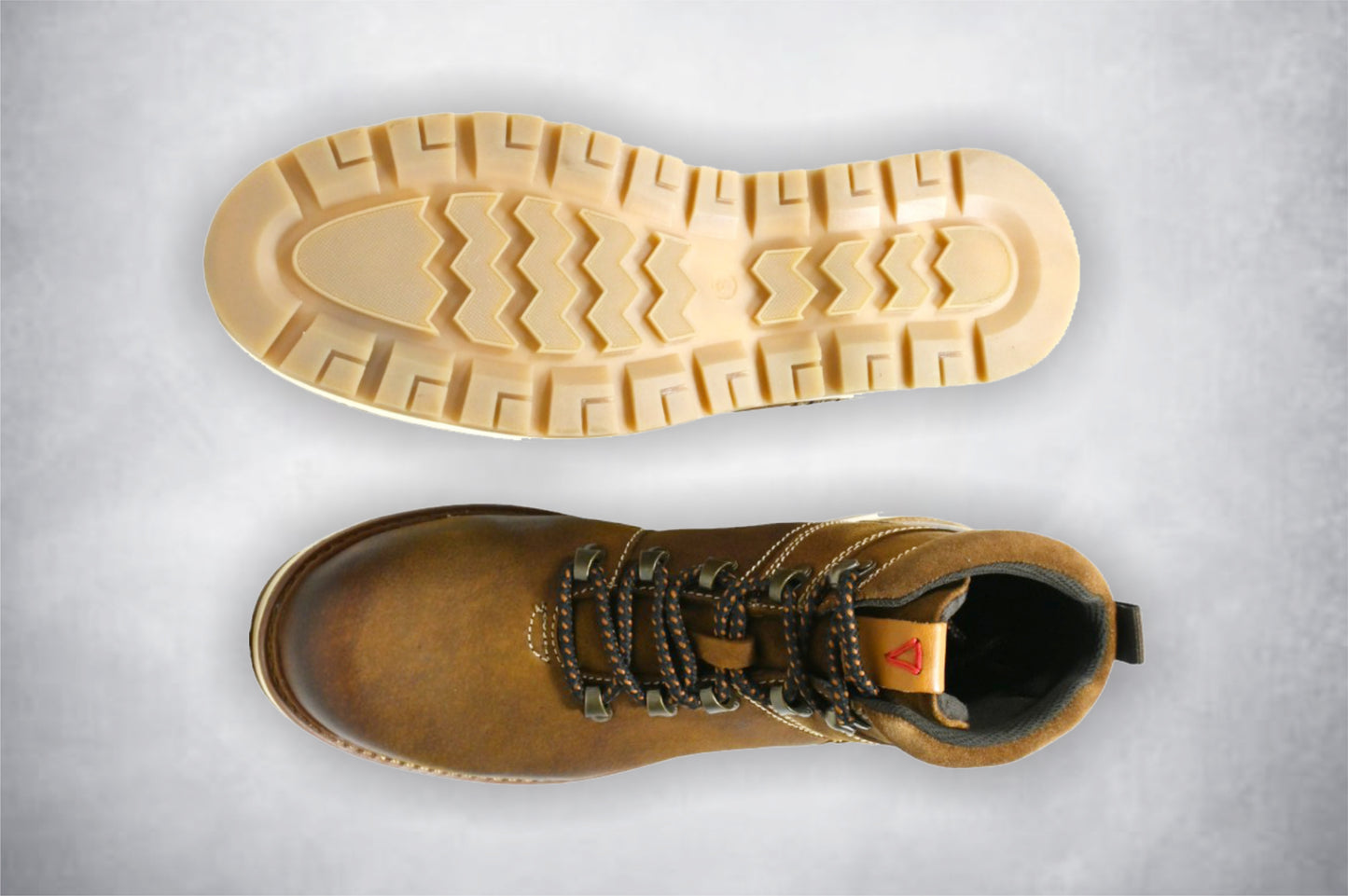 Tan Leather Round Toe Mid Top Lace-Up Boots