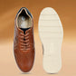 Tan Leather Men Perforations Round Toe Lightweight Sneakers