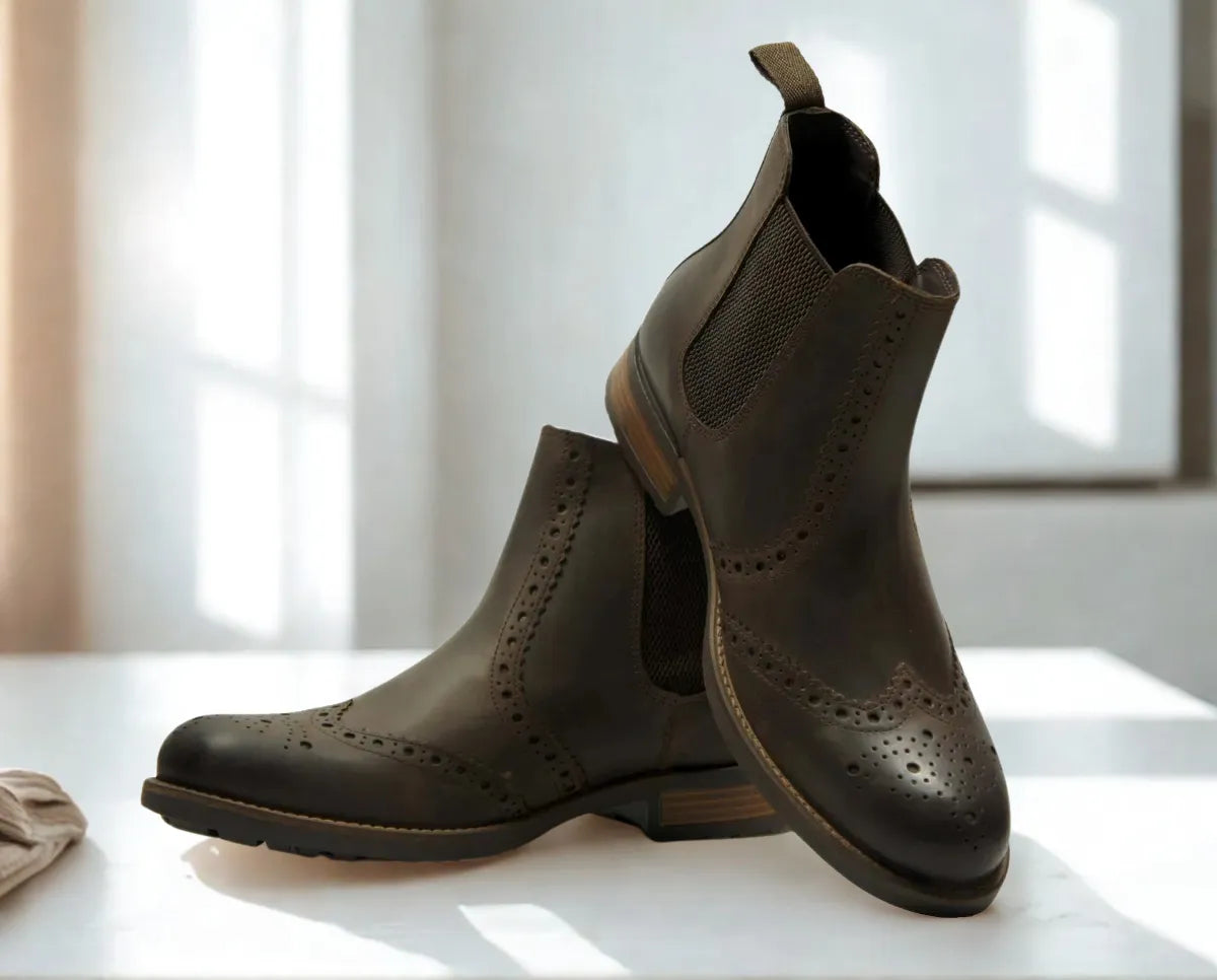 Brown Genuine Leather Men's brogue Chelsea Boots For Casual
