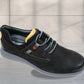 Black Leather Men Round Toe Lightweight Nubuck Sneaker