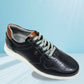 Navy Leather Men Perforations Round Toe Lightweight Sneakers