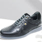 Black Leather Men Perforations Round Toe Lightweight Sneaker