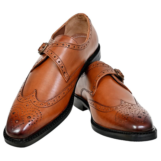 Tan Leather Brogues Single Strap Formal Monk Shoes