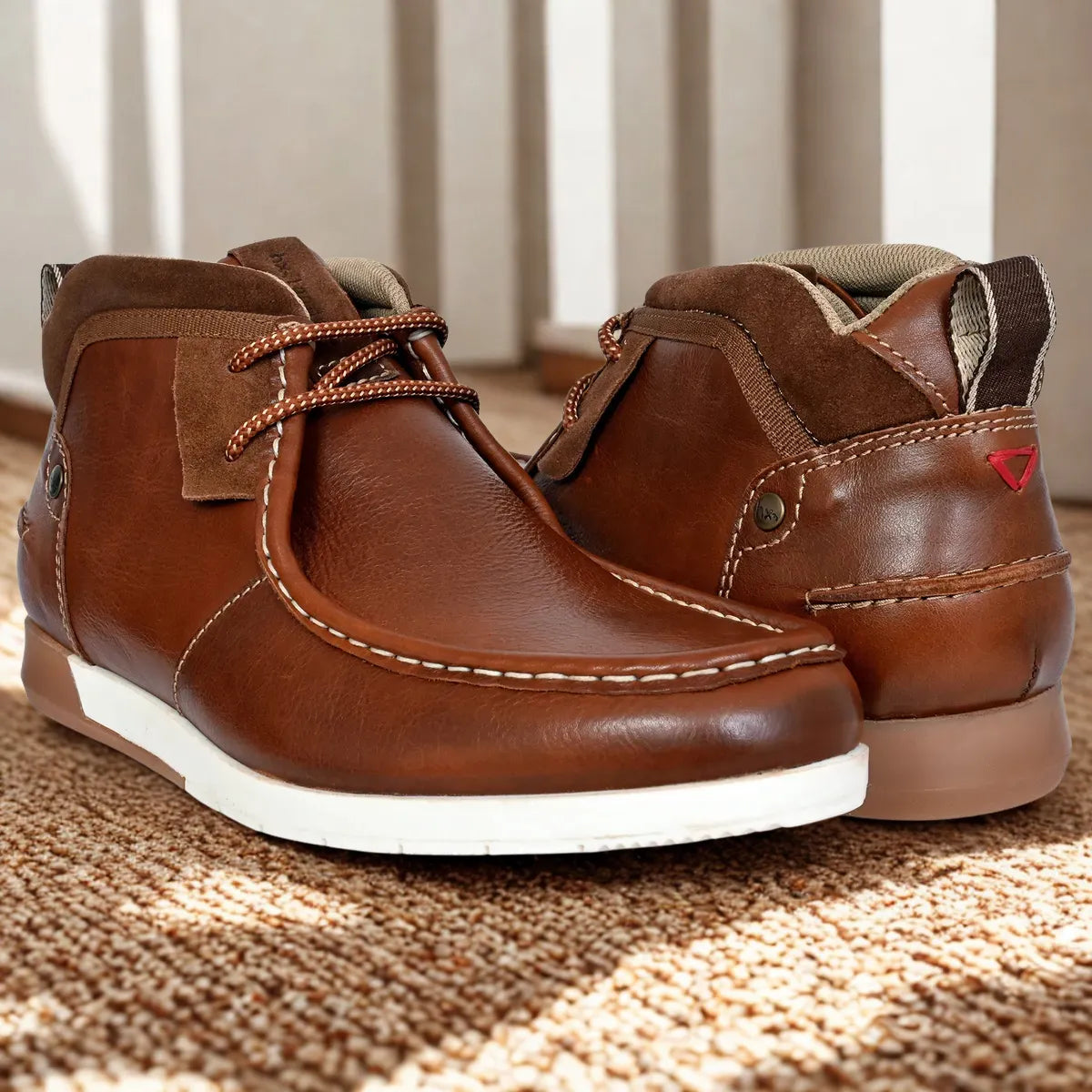 Tan Leather Formal Lace-Up Chuckka Boots For Men