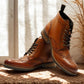 Tan Genuine Leather Men's brogue lace-up boots for Casual Wear