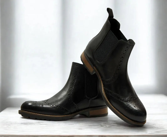 Black Genuine Leather Men's brogue Chelsea Boots For Casual