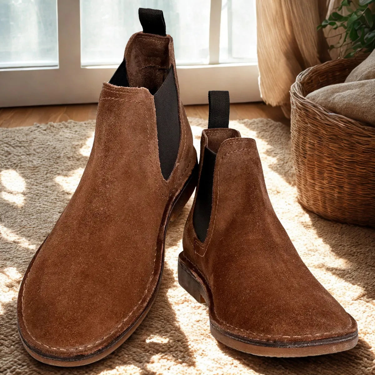 Tan Suede Chelsea Boots For Men