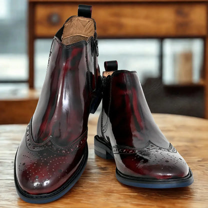 Cherry Brush-Off Leather Brogues Mid Top Blocked Heel Regular Boots