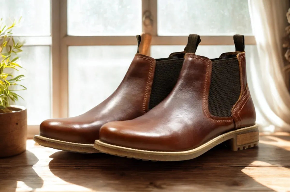 Brown Genuine Leather Men's Chelsea Boots For Casual Wear