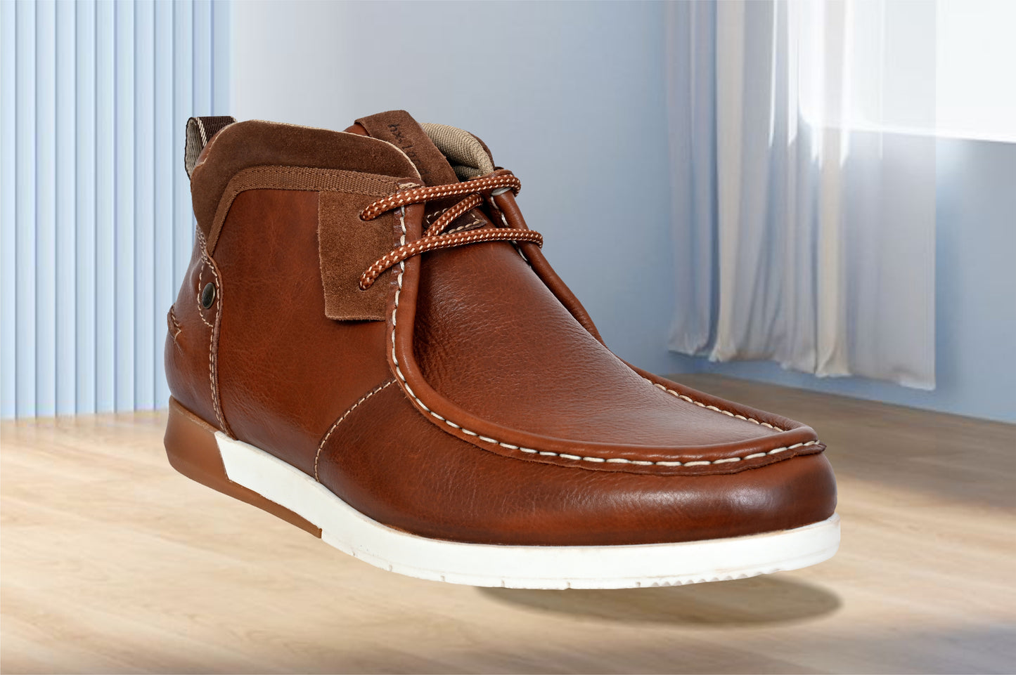Tan Leather Formal Lace-Up Chuckka Boots For Men