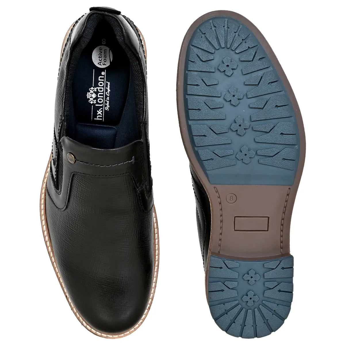 Black Leather Textured Formal Slip-On Shoes